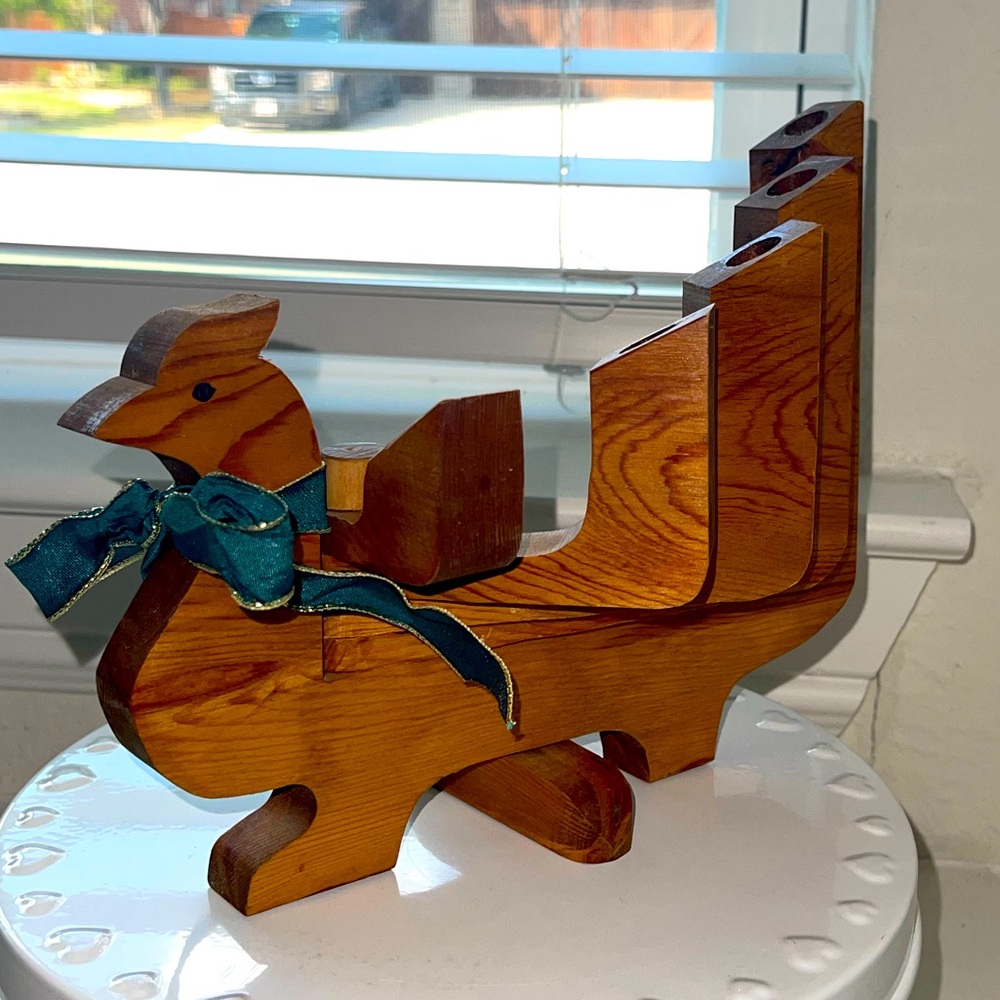 Vintage Wooden Bird Folding‎ 5 arm Candelabra